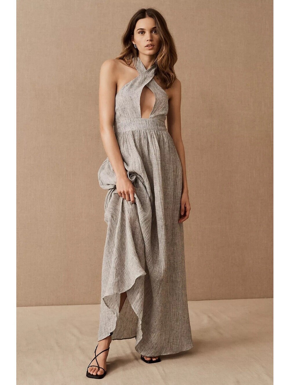 NWT Rumer Anthropologie 100% Linen MSRP $329 Cross Front Maxi Dress Size Large